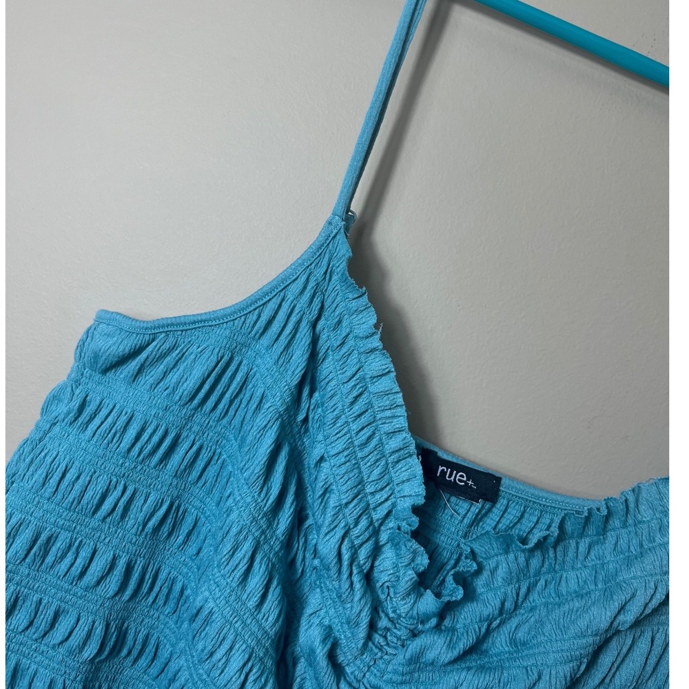 Rue Plus Size Blue Smocked Ruched Cami Top Y2K Cottagecore Boho Size 1X - Picture 4 of 6